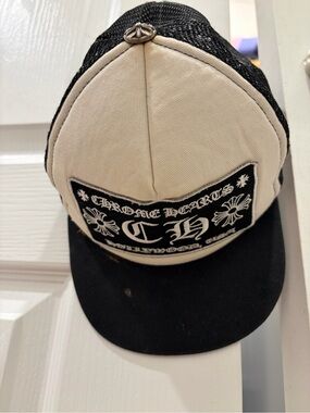 Chrome Hearts Black and White Logo Trucker Cap